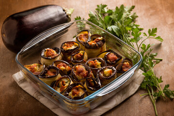 Wall Mural - stuffed eggplants rolls with cheese parmesan mozzarella