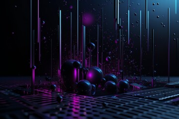 Poster - Abstract black background with futuristic purple balls glass texture AI