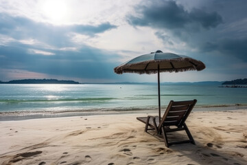 Wall Mural - Umbrella and hammock on the shore at the beach. Generative AI.