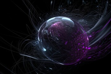 Poster - Abstract black background with futuristic purple ball glass texture AI