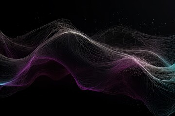Poster - Abstract background with futuristic purple polygonal waves from dots and lines AI