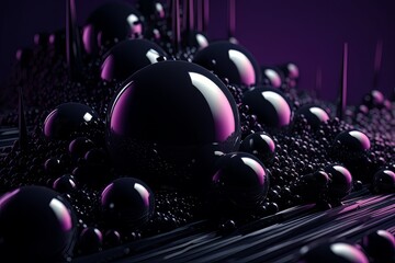 Poster - Abstract black background with futuristic purple balls glass texture AI