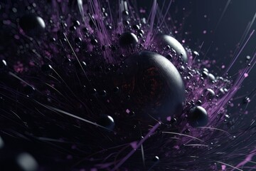 Poster - Abstract black background with futuristic purple balls plastic texture AI