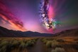 A colorful natural phenomenon above a valley. Generative AI