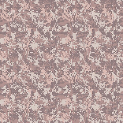 Digital desert military camouflage. Seamless camo pattern. Halftone dots background. Sand brown color. Abstract texture for print on fabric, textile or paper. Vector