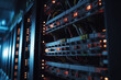 © aicandy - Immersive Macro View: Dynamic LED-lit Circuit Breakers Amidst Data Center Servers