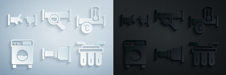 Canvas Print - Set Pipe adapter, Industry metallic pipe, Washer, Water filter, and Broken icon. Vector