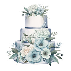 Wall Mural - Watercolor wedding cake with flowers isolated.