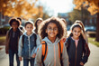 © SnapVault - Friendship in Motion: Diverse Multietnic Group of Children Walk Together After School.