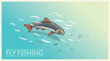 Fishing, Presumably Trout, On Fly Fishing Tackle, Illustration On The Topic Of Fishing, In Vector Format.