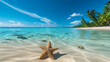 © Julia - Imagine a panoramic seascape that captures the essence of a summer vacation in a tropical paradise. Picture a close-up view of a starfish resting on the sandy beach, surrounded by