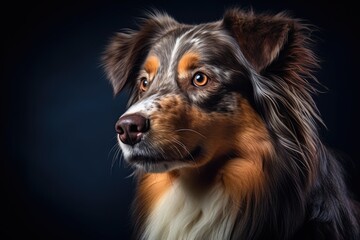 Wall Mural - Merle Australian Shepherd dog, close-up portrait, studio shot.