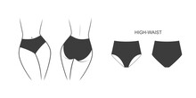 Silhouette Of A Female Figure In A Panties - Front And Back View. Vector Illustration Isolated On White Background