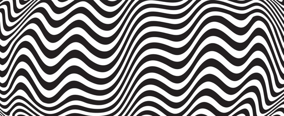 Aufkleber - Vector seamless pattern with curve stripe. Black and white stripes as abstract waves for a textured pattern on the background.