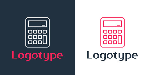 Canvas Print - Logotype line Calculator icon isolated on white background. Accounting symbol. Business calculations mathematics education and finance. Logo design template element. Vector