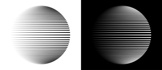 Aufkleber - Art lines circle as icon or logo. Globe planet concept. Black shape on a white background and the same white shape on the black side.