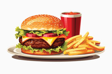 burger on plate vector flat minimalistic isolated illustration