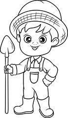 Sticker - Farmer cartoon line art for coloring book page