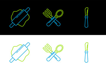 Wall Mural - Set line Knife, Rolling pin and Crossed fork and spoon icon. Vector