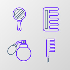 Canvas Print - Set line Hairbrush, Aftershave bottle with atomizer, and Hand mirror icon. Vector