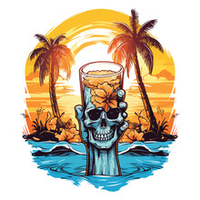 Summer Tropical Island With Palm Trees T Shirt Design Consept