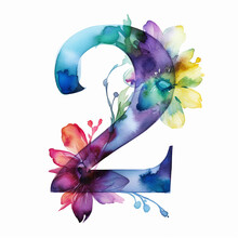 Generic Logo Luxury Watercolor Floral Alcohol Ink With Number 2 Two