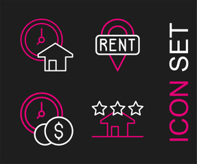 Poster - set line real estate, time is money, location key and icon. vector