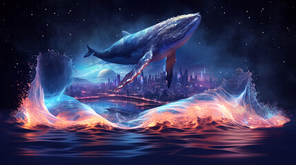 Wall Mural - neon wave, dark abstract background. ai generation