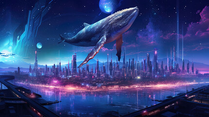 Wall Mural - neon wave, dark abstract background. ai generation