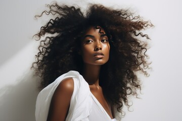 Portrait of a beautiful African American model with amazing curly hair