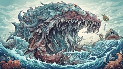 Wall Mural - Sea Monster Background Very Creepy