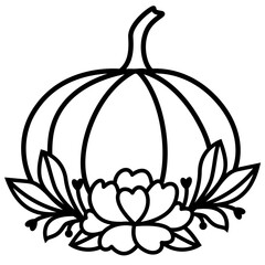 Wall Mural - Fall pumpkin with flower svg cut file, Autumn outline pumpkin