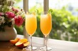 Enjoy a delightful weekend with refreshing peach mimosas and bellini cocktails during brunch. Generative AI