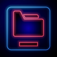 Poster - Glowing neon Document folder icon isolated on black background. Accounting binder symbol. Bookkeeping management. Vector