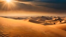 Shiny Sun With Sand Dunes In The Desert Land