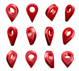 Poster - location map pin pointer icons. geo locator system sign, travel map pins and red navigational marker