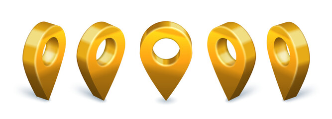 golden locator pin 3d icon. location map pointer rotation animation, gold metallic navigational mark
