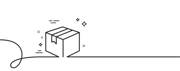 Poster - Shipping box line icon. Continuous one line with curl. Logistics delivery sign. Parcels tracking symbol. Parcel single outline ribbon. Loop curve pattern. Vector