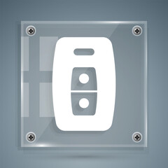 Poster - White Car key with remote icon isolated on grey background. Car key and alarm system. Square glass panels. Vector