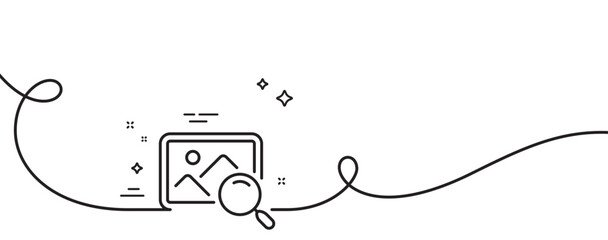 Poster - search photo line icon. continuous one line with curl. find image or picture sign. search photo sing
