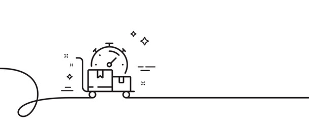 Poster - Fast delivery line icon. Continuous one line with curl. Moving service sign. Things transportation symbol. Fast delivery single outline ribbon. Loop curve pattern. Vector