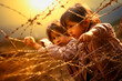 © the_lightwriter - refugees kids in front of barbed wire border