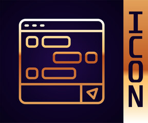 Poster - Gold line New chat messages notification on laptop icon isolated on black background. Smartphone chatting sms messages speech bubbles. Vector