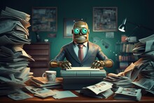 Accountant Robot Work In Office Illustration
