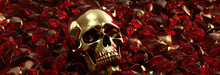 Goldener Totenkopf Schädel In Roten Rubin Diamanten In Querformat Als Banner, Ai Generativ