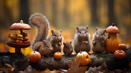 Wall Mural - Adorable autumn fantasy critters for desktop backgrounds etc