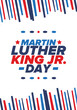 © scoutori - Martin Luther King, Jr. Day. Celebrated annual in United States in January, federal holiday. African American Rights Fighter. Patriotic american elements. Poster, card, banner, background. Vector