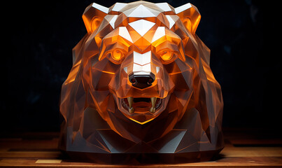 bear head portrait sculpture on a dark amber background created with Generative Ai