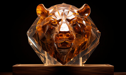 bear head portrait sculpture on a dark amber background created with Generative Ai