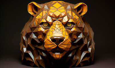 bear head portrait sculpture on a dark amber background created with Generative Ai